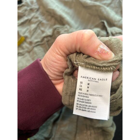 Flowy Babydoll Style Oversized Blouse- army green- Large Preppy Boho layered - Picture 6 of 7